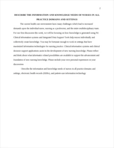 DESCRIBE THE INFORMATION AND KNOWLEDGE NEEDS OF NURSES IN ALL PRACTICE DOMAINS AND SETTINGS – page 2