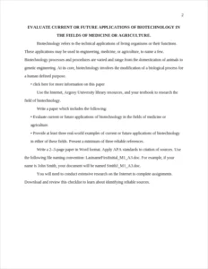 EVALUATE CURRENT OR FUTURE APPLICATIONS OF BIOTECHNOLOGY IN THE FIELDS OF MEDICINE OR AGRICULTURE. – page 2