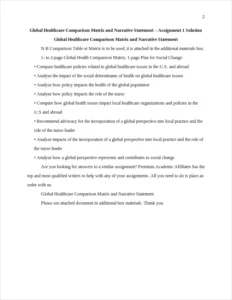 Global Healthcare Comparison Matrix and Narrative Statement – page 2