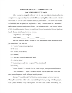SOAP NOTE SUBJECTIVE Examples – page 2