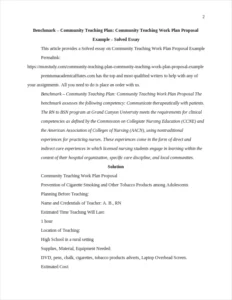 Community Teaching Work Plan Proposal Example – page 2