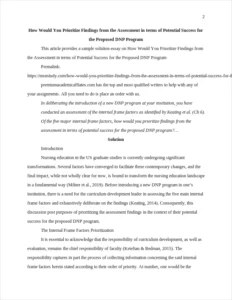 How Would You Prioritize Findings from the Assessment in terms of Potential Success for the Proposed DNP Program – page 2