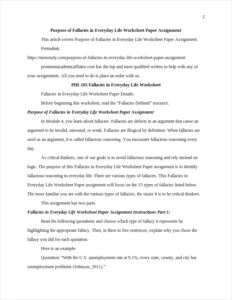 Purpose of Fallacies in Everyday Life Worksheet Paper Assignment – page 2