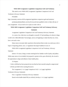 NRSE 6050 Assignment: Legislation Comparison Grid And Testimony – page 2
