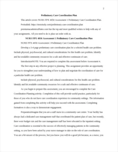 Preliminary Care Coordination Plan – page 2