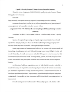 Capella University Proposed Change Strategy Executive Summary – page 2