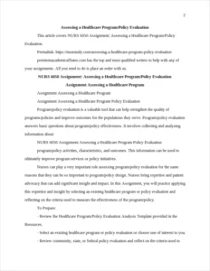 Assessing a Healthcare Program/Policy Evaluation – page 2