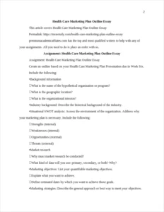 Health Care Marketing Plan Outline Essay – page 2