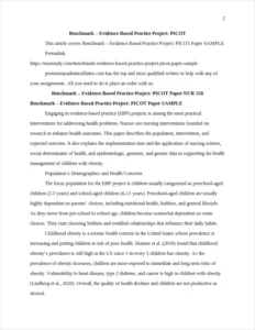 Benchmark – Evidence-Based Practice Project: PICOT Paper SAMPLE – page 2
