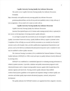 Capella University Nursing Quality Key Indicator Discussion – page 2