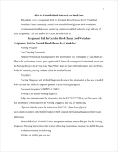 Risk for Unstable Blood Glucose Level Worksheet – page 2
