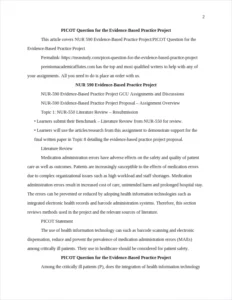 PICOT Question for the Evidence-Based Practice Project – page 2