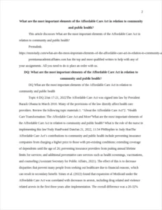 What are the most important elements of the Affordable Care Act in relation to community and public health – page 2