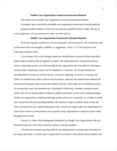 Health Care Organization Formal and Informal Methods – page 2