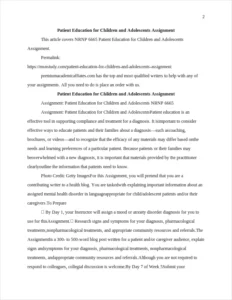 Patient Education for Children and Adolescents Assignment – page 2