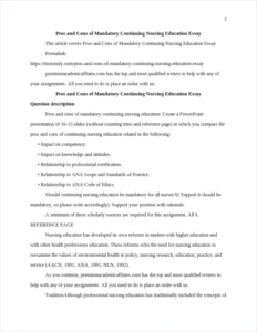 Pros and Cons of Mandatory Continuing Nursing Education Essay – page 2