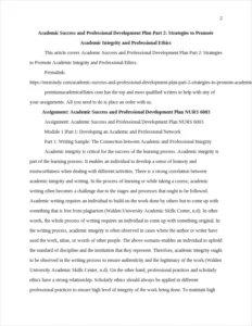 Academic Success and Professional Development Plan Part 2: Strategies to Promote Academic Integrity and Professional Ethics – page 2
