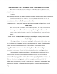 Quality and Financial Aspects in Developing Nursing Evidence Based Practice Project – page 2