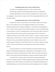 Examining Dorothea Orem's Self Care Deficit Theory – page 2