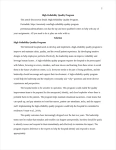 High-Reliability Quality Program – page 2