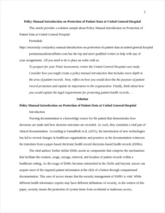 Policy Manual Introduction on Protection of Patient Data at United General Hospital – page 2