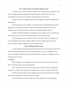 Topics for Narrative Writing – page 2
