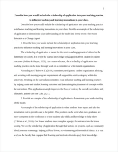 Describe how you would include the scholarship of application into your teaching practice to influence teaching and learning innovations in your class. – page 2