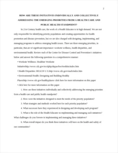 HOW ARE THESE INITIATIVES INDIVIDUALLY AND COLLECTIVELY ADDRESSING THE EMERGING PRIORITIES FROM A HEALTH CARE AND PUBLIC HEALTH STANDPOINT? – page 2