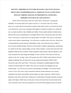 IDENTIFY APPROPRIATE OUTCOME MEASURES AND STUDY DESIGNS APPLICABLE TO EPIDEMIOLOGICAL SUBFIELDS SUCH AS INFECTIOUS DISEASE – page 2