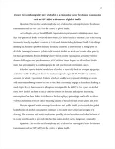 Discuss the social complexity (ies) of alcohol as a strong risk factor for disease transmission such as HIV/AIDS in the context of global health. – page 2