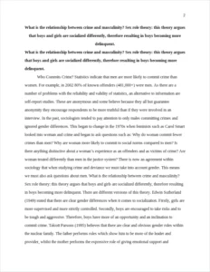 What is the relationship between crime and masculinity? Sex role theory: this theory argues that boys and girls are socialized differently – page 2
