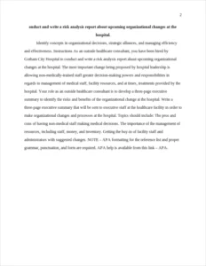 onduct and write a risk analysis report about upcoming organizational changes at the hospital. – page 2