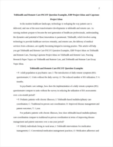Telehealth and Remote Care PICOT Question Examples – page 2
