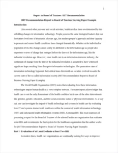 HIT Recommendation Report to Board of Trustees Nursing Paper Example – page 2