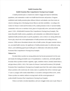 Health Promotion Plan Comprehensive Nursing Essay Example – page 2