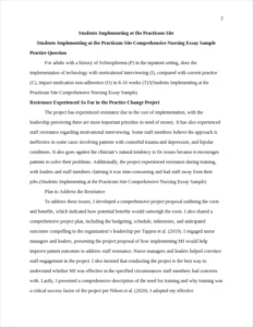 Students Implementing at the Practicum Site Comprehensive Nursing Essay Sample – page 2