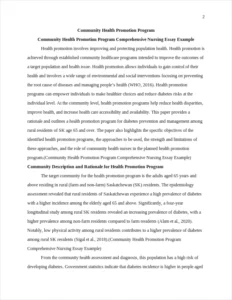 Community Health Promotion Program Comprehensive Nursing Essay Example – page 2