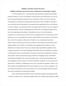 Building Leadership Capacity Discussion Comprehensive Nursing Paper Example – page 2