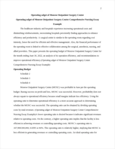 Operating udget of Monroe Outpatient Surgery Center Comprehensive Nursing Essay Example – page 2