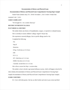 Documentation of History and Physical Exam Comprehensive Nursing Paper Sample – page 2