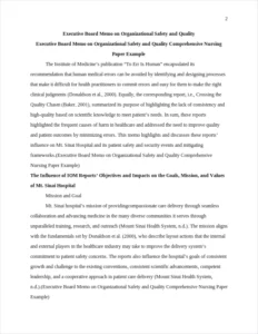 Executive Board Memo on Organizational Safety and Quality Comprehensive Nursing Paper Example – page 2