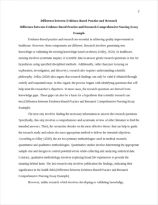 Difference between Evidence-Based Practice and Research Comprehensive Nursing Essay Example – page 2