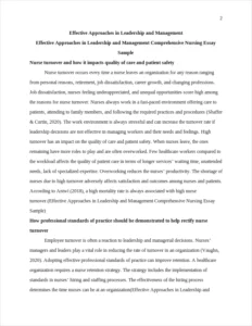 Effective Approaches in Leadership and Management Comprehensive Nursing Essay Sample – page 2