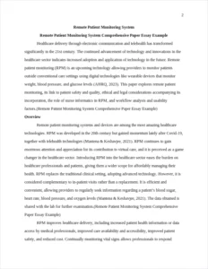 Remote Patient Monitoring System Comprehensive Paper Essay Example – page 2