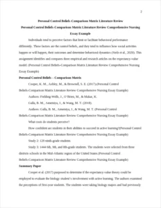 Personal Control Beliefs-Comparison Matrix Literature Review Comprehensive Nursing Essay Example – page 2