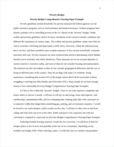 Poverty Budget Comprehensive Nursing Paper Example – page 2