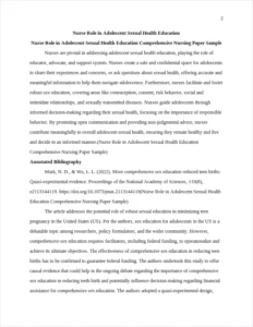 Nurse Role in Adolescent Sexual Health Education Comprehensive Nursing Paper Sample – page 2