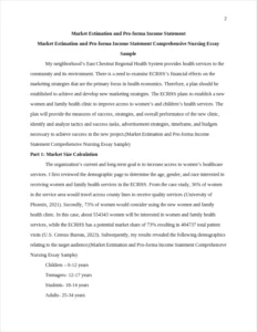 Market Estimation and Pro-forma Income Statement Comprehensive Nursing Essay Sample – page 2