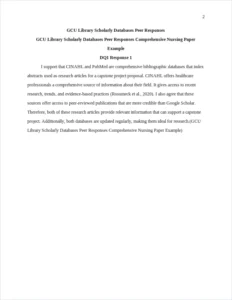 GCU Library Scholarly Databases Peer Responses Comprehensive Nursing Paper Example – page 2