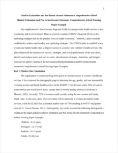 Market Estimation and Pro-forma Income Statement Comprehensive Solved Nursing Paper Example – page 2